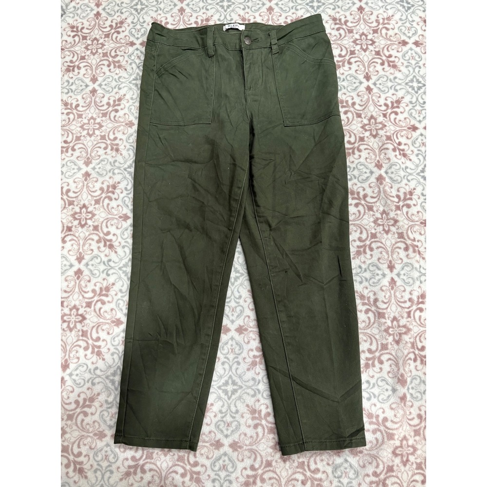 Bleu Womens 10P Olive Green Utility Straight Leg Pants DRA166 Stretch Petite